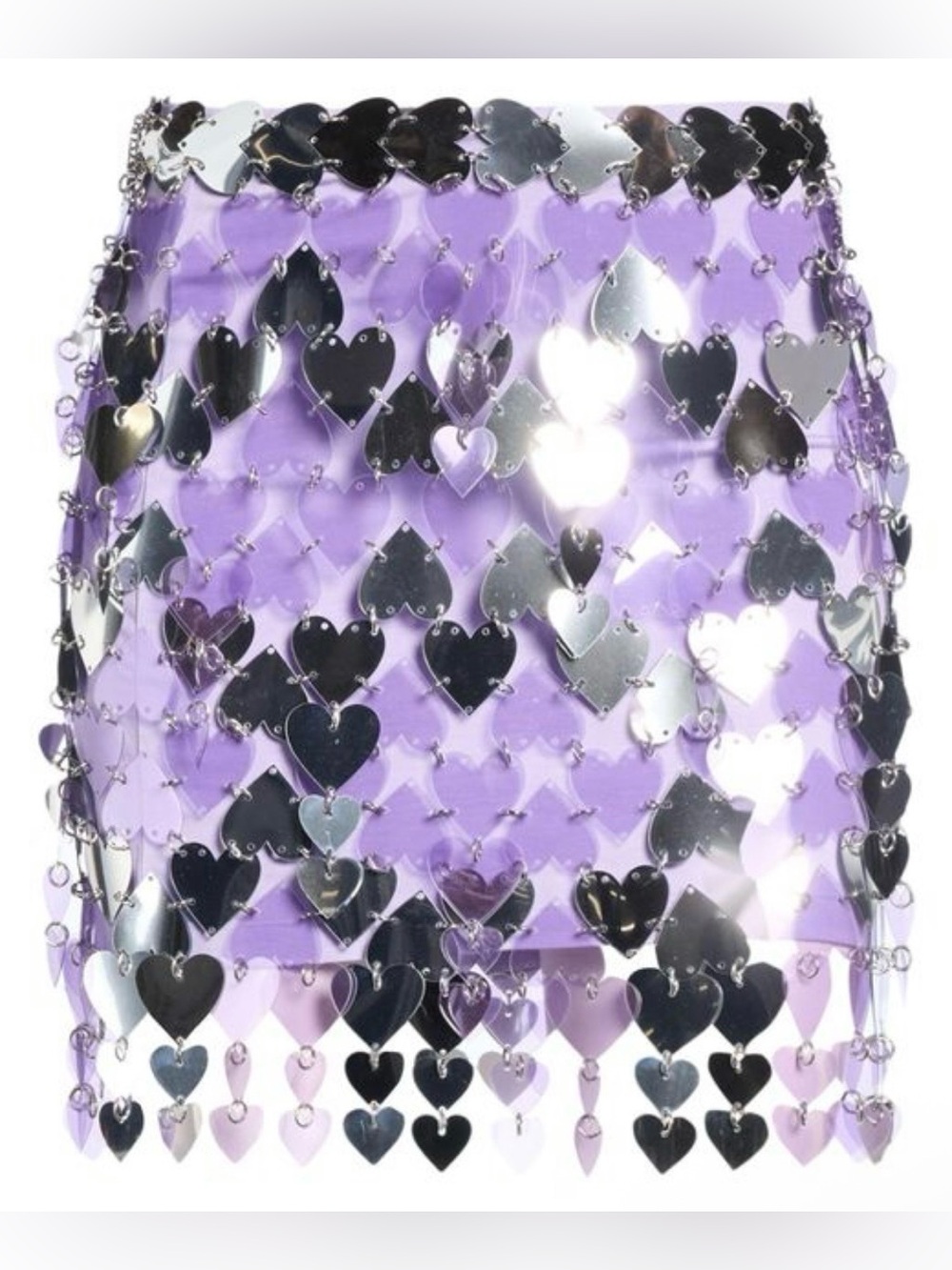 Paco Rabanne Purple Heart-Paillettes Chainmail Mini Skirt Original Price $2375